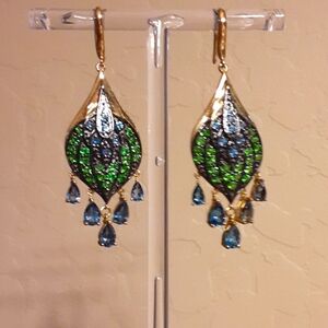 925 Multi Gemstone Peacock feather Earrings.